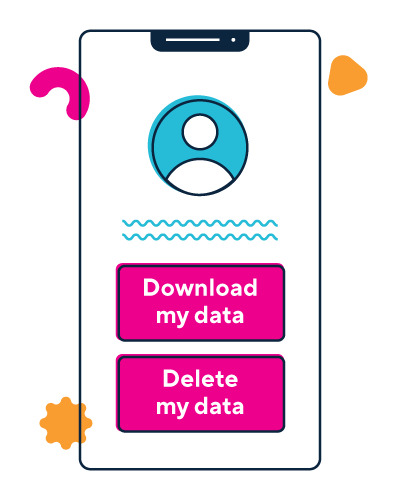 Buttons showing download my data and delete my data options